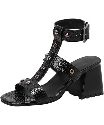 Ladies Fashion Snakeskin Leather Hollow Open Toe Metal Decorative Thick High Heel Buckle Roman Sandals Women Sandals Size 12 ...