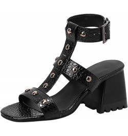 Ladies Fashion Snakeskin Leather Hollow Open Toe Metal Decorative Thick High Heel Buckle Roman Sandals Women Sandals Size 12 ...