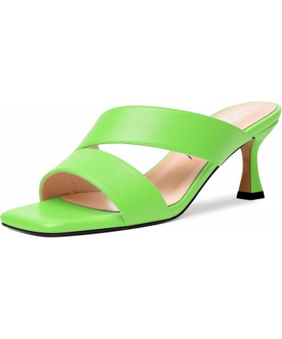 Womens Open Toe Dress Wedding Slip On Matte Spool Mid Heel Heeled Sandals 2.5 Inch Lime Green $42.33 Sandals