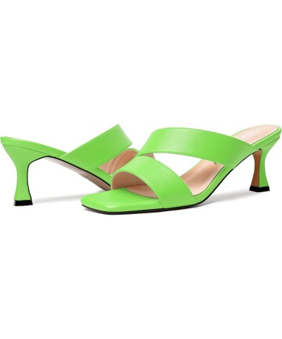 Womens Open Toe Dress Wedding Slip On Matte Spool Mid Heel Heeled Sandals 2.5 Inch Lime Green $42.33 Sandals