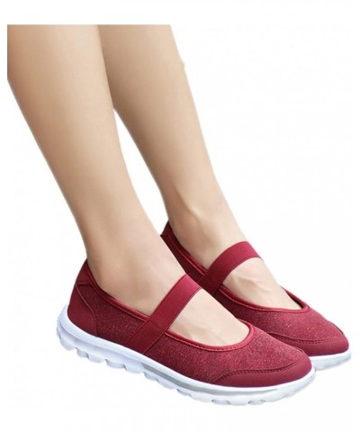 Slip on Sneakers Women Casual ShoesSlack Slip On Sneakers Soft Sole Flat Sneakers Red $10.64 Athletic Shoes