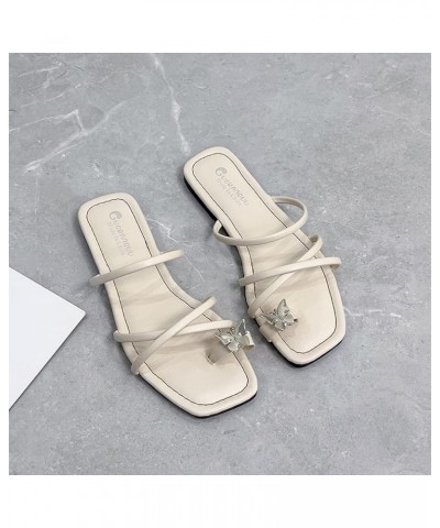 Women's Solid Strappy Flat Top Shoes Fashion Breathable Open Toe Thong Sandals with Back Zipper Casual Bohemian Beach Sandals...