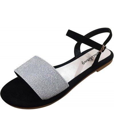 White Sandals Women Sandals for Women Flat Dressy Brelathabe Summer Strap Toe Fashion Women Beach Shoes Buckle Open Flat Sand...