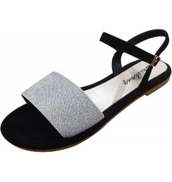 White Sandals Women Sandals for Women Flat Dressy Brelathabe Summer Strap Toe Fashion Women Beach Shoes Buckle Open Flat Sand...