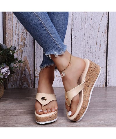 LONG-M Women Sandals Slippers Female Casual Platform Flip Flops Fashion Comfortable Outdoor Beach Slides Beige 37 $25.43 Sandals