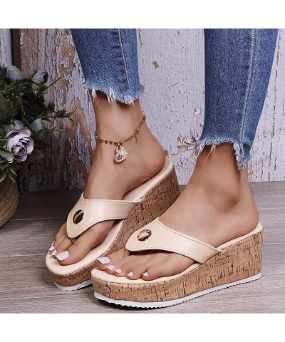 LONG-M Women Sandals Slippers Female Casual Platform Flip Flops Fashion Comfortable Outdoor Beach Slides Beige 37 $25.43 Sandals