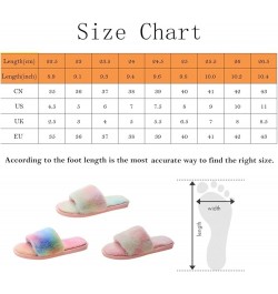 Winter Women Home Slippers with Faux Fur Fashion Warm Shoes Female Rainbow Plush Cotton Slippers 1-Word Wool Slippers (Color ...