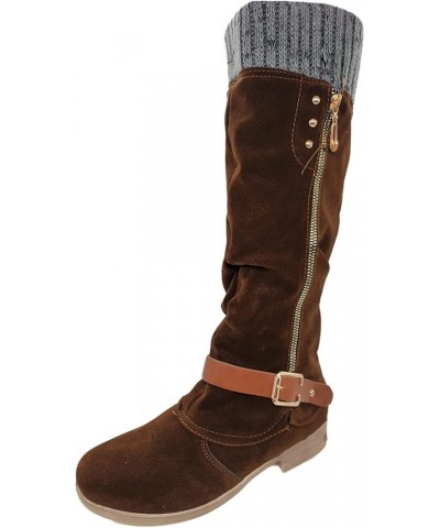 Cowgirl Boots, Women Zipper Chunky Heel Middle Tube Round Toe Boots Z-02 Brown $22.71 Boots