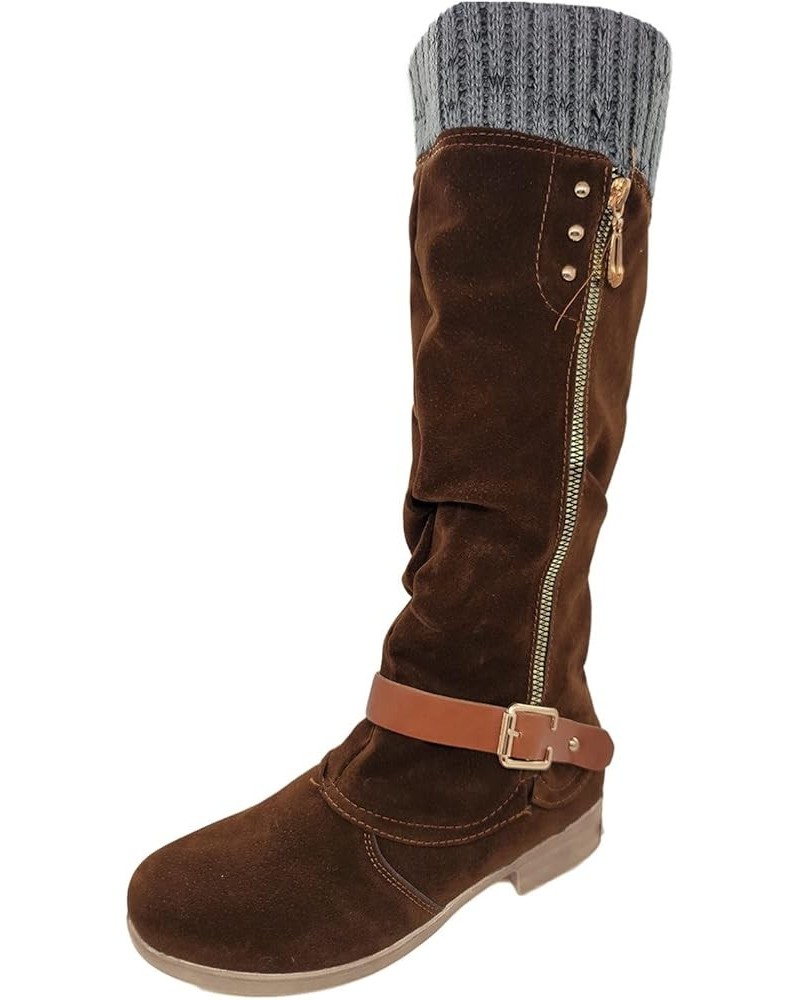 Cowgirl Boots, Women Zipper Chunky Heel Middle Tube Round Toe Boots Z-02 Brown $22.71 Boots