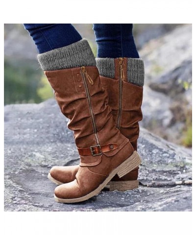 Cowgirl Boots, Women Zipper Chunky Heel Middle Tube Round Toe Boots Z-02 Brown $22.71 Boots