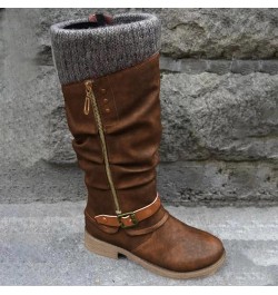 Cowgirl Boots, Women Zipper Chunky Heel Middle Tube Round Toe Boots Z-02 Brown $22.71 Boots