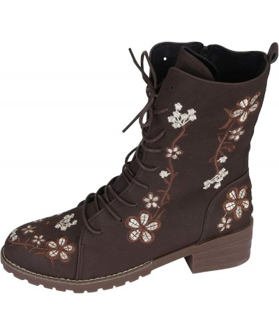 Black Platform Boots Short Wellies Women Mid-Calf Boots Anti-Slip Snow Boots 4-brown $31.69 Boots