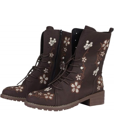 Black Platform Boots Short Wellies Women Mid-Calf Boots Anti-Slip Snow Boots 4-brown $31.69 Boots