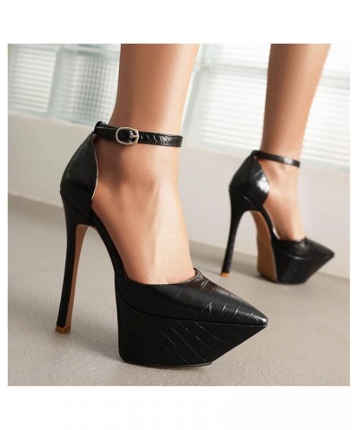 Women's Sexy Closed Pointed Toe Ankle Strap Platform Stiletto Dress Pumps Chic Crocodile Printed Cut-out High Heels Party Clu...