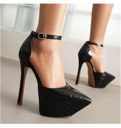 Women's Sexy Closed Pointed Toe Ankle Strap Platform Stiletto Dress Pumps Chic Crocodile Printed Cut-out High Heels Party Clu...