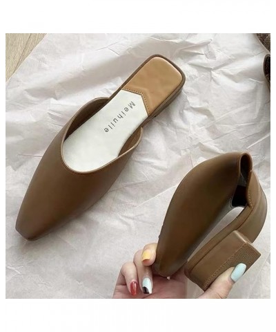 Women's Mule Cute Square Toe Low Heels Work Mule Sandals Women's Backless Mule Loafers Khaki $18.04 Mules & Clogs