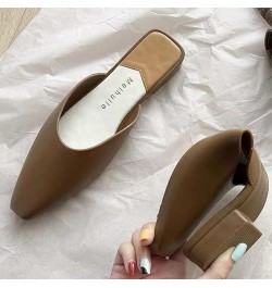 Women's Mule Cute Square Toe Low Heels Work Mule Sandals Women's Backless Mule Loafers Khaki $18.04 Mules & Clogs