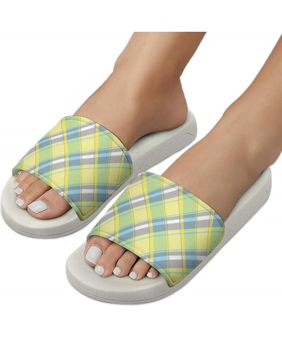 Abstract Lite Color Check Pixel Plaid Home Slippers PVC Open Toe Shower Slippers Fashion Sandals for Men Women 42 (260mm) Whi...