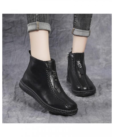 ENVEZ Boots for Women Retro Leather Anti-Slip Flat Walking Boots Waterproof Wear-Resistant Wide Fitting Work Boots Fashion Au...