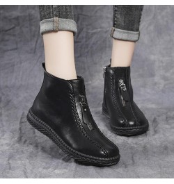 ENVEZ Boots for Women Retro Leather Anti-Slip Flat Walking Boots Waterproof Wear-Resistant Wide Fitting Work Boots Fashion Au...