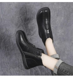 ENVEZ Boots for Women Retro Leather Anti-Slip Flat Walking Boots Waterproof Wear-Resistant Wide Fitting Work Boots Fashion Au...