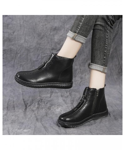 ENVEZ Boots for Women Retro Leather Anti-Slip Flat Walking Boots Waterproof Wear-Resistant Wide Fitting Work Boots Fashion Au...