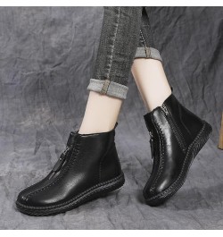 ENVEZ Boots for Women Retro Leather Anti-Slip Flat Walking Boots Waterproof Wear-Resistant Wide Fitting Work Boots Fashion Au...