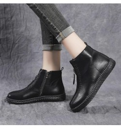 ENVEZ Boots for Women Retro Leather Anti-Slip Flat Walking Boots Waterproof Wear-Resistant Wide Fitting Work Boots Fashion Au...