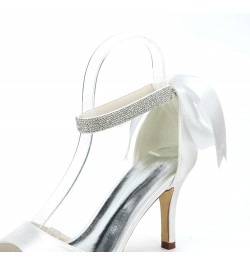 Heeled Sandals Bridal Shoes Stilettos Sexy, Rhinestone Pearl High Heel Pumps Comfortable Satin Wedding Shoes Heel Height 8.5c...