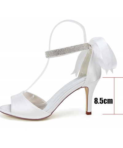 Heeled Sandals Bridal Shoes Stilettos Sexy, Rhinestone Pearl High Heel Pumps Comfortable Satin Wedding Shoes Heel Height 8.5c...