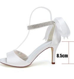 Heeled Sandals Bridal Shoes Stilettos Sexy, Rhinestone Pearl High Heel Pumps Comfortable Satin Wedding Shoes Heel Height 8.5c...