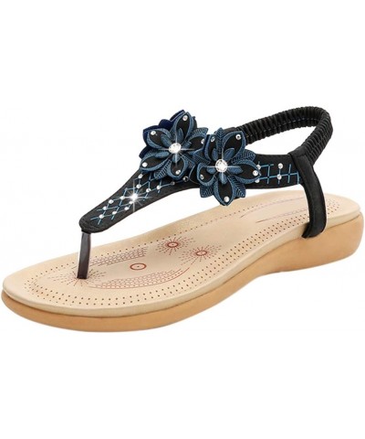 Womens Flat-Sandals Bohemia Mini-Wedge Floral Platform-Thongs Black $16.10 Sandals