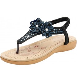 Womens Flat-Sandals Bohemia Mini-Wedge Floral Platform-Thongs Black $16.10 Sandals