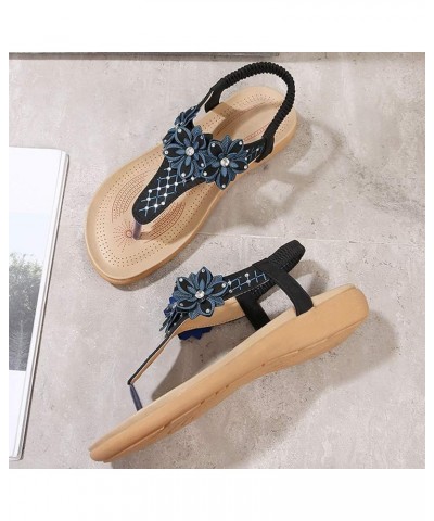 Womens Flat-Sandals Bohemia Mini-Wedge Floral Platform-Thongs Black $16.10 Sandals