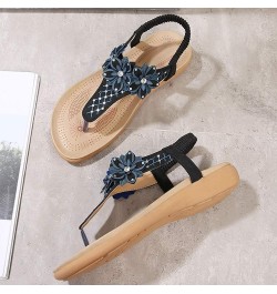 Womens Flat-Sandals Bohemia Mini-Wedge Floral Platform-Thongs Black $16.10 Sandals