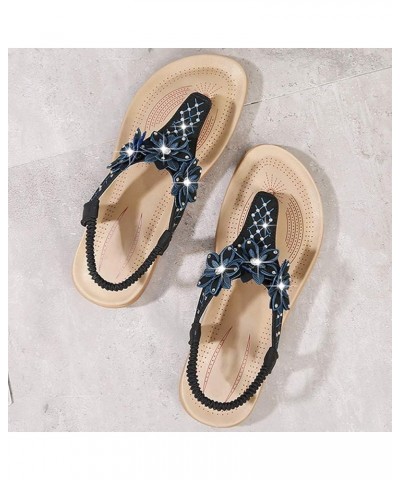 Womens Flat-Sandals Bohemia Mini-Wedge Floral Platform-Thongs Black $16.10 Sandals