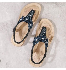 Womens Flat-Sandals Bohemia Mini-Wedge Floral Platform-Thongs Black $16.10 Sandals