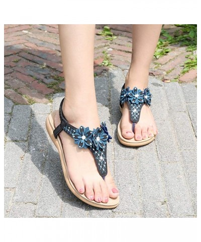 Womens Flat-Sandals Bohemia Mini-Wedge Floral Platform-Thongs Black $16.10 Sandals