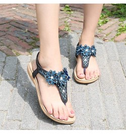 Womens Flat-Sandals Bohemia Mini-Wedge Floral Platform-Thongs Black $16.10 Sandals