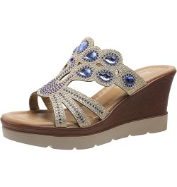 Women's Fashion Wedge Sandals Crystal Strap Diamond Wedge High Heels Heel Sandals for Women Platform Blue $16.73 Outdoor Shoes