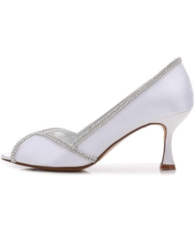 Satin Wedding Shoes Slip On Rhinestone Bridal Shoes Open Toe Women Mary Jane Low Heels Pumps Wedding Dress Shoes Silver $36.9...