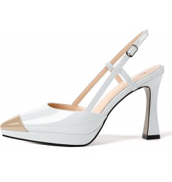 Womens Patent Adjustable Strap Bridal Pointed Toe Dress Buckle Spool High Heel Pumps Shoes 4 Inch Beige White $34.84 Pumps