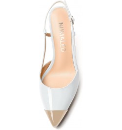 Womens Patent Adjustable Strap Bridal Pointed Toe Dress Buckle Spool High Heel Pumps Shoes 4 Inch Beige White $34.84 Pumps