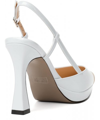 Womens Patent Adjustable Strap Bridal Pointed Toe Dress Buckle Spool High Heel Pumps Shoes 4 Inch Beige White $34.84 Pumps