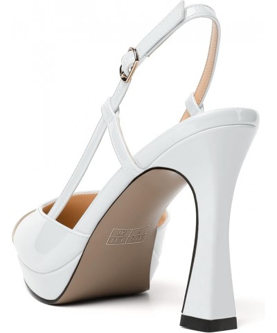 Womens Patent Adjustable Strap Bridal Pointed Toe Dress Buckle Spool High Heel Pumps Shoes 4 Inch Beige White $34.84 Pumps