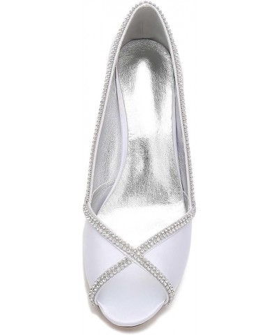 Satin Wedding Shoes Slip On Rhinestone Bridal Shoes Open Toe Women Mary Jane Low Heels Pumps Wedding Dress Shoes Silver $36.9...