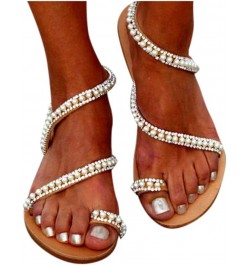 Comfortable Open Women Light Beach Sandals Breathable Beaded Roman Toe Flat Shoe Womens Sandals Size 40 White $16.75 Sandals