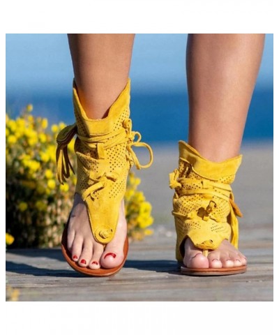 Womens Sandals Dressy, Women's Bohemian Roman Slippers Shoes Solid Open Toe Retro Flat Sandals Slides Flip Flops Yellow $19.8...