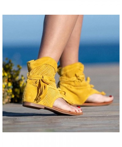 Womens Sandals Dressy, Women's Bohemian Roman Slippers Shoes Solid Open Toe Retro Flat Sandals Slides Flip Flops Yellow $19.8...