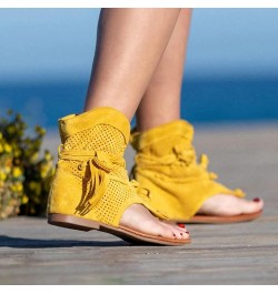 Womens Sandals Dressy, Women's Bohemian Roman Slippers Shoes Solid Open Toe Retro Flat Sandals Slides Flip Flops Yellow $19.8...